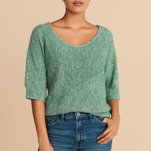 Vintage Sparkle & Fade Green Crew Neck Sweater with Textured Knit - Picture 1 of 5